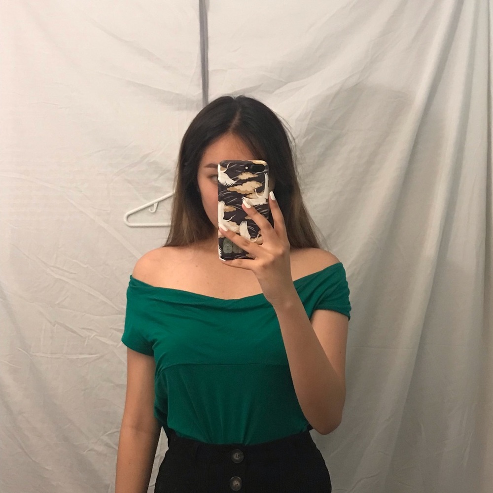 Green BCBGMAXAZRIA Off the shoulder top